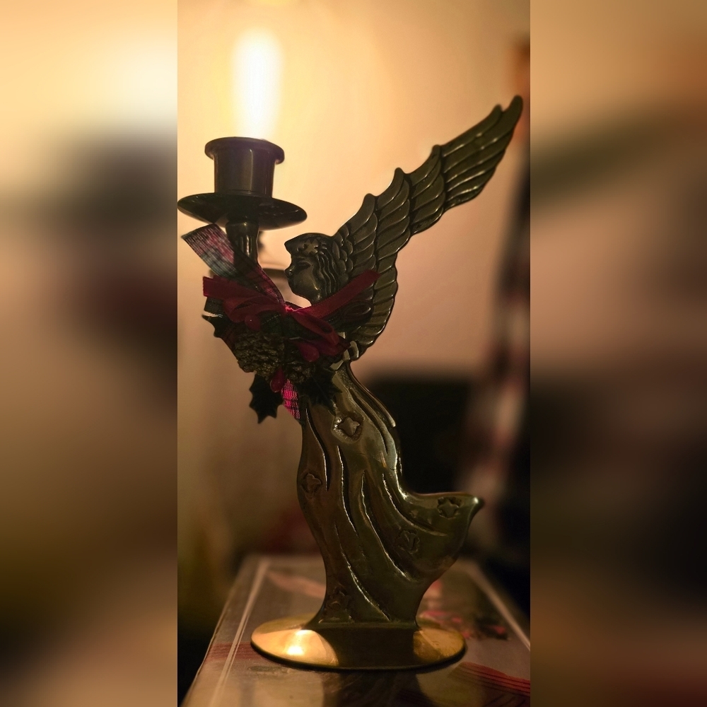 Centurion Collection Vintage Brass Christmas Angel Candle Holder